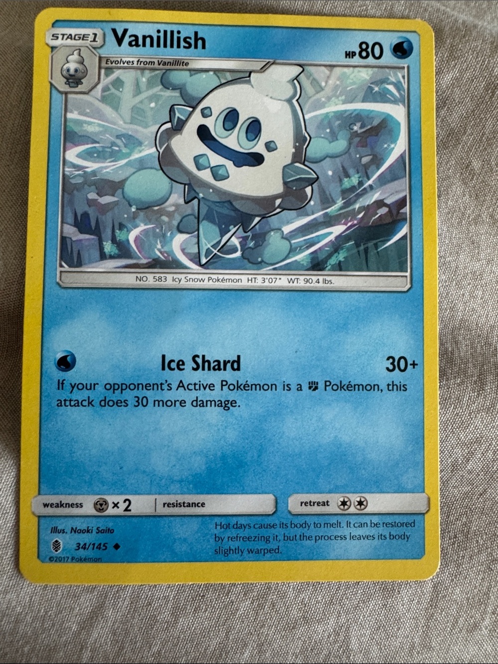 Vanillish Pokémon Card - Ice Shard Artwork (Blue & Yellow)